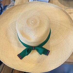 Panama Sun Hat with Green Festive Ribbon